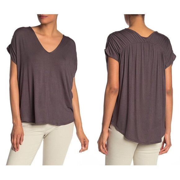 H Tops - H By Bordeaux Ruched V-Neck T-Shirt